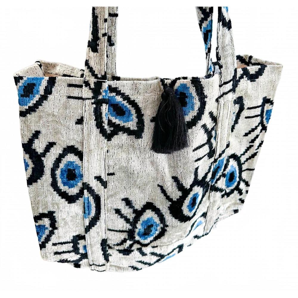 Stylish Blue and Black Patterned Tote Bag